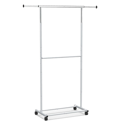 Rolling Clothes Rack Double-Rod Extendable Garment Stand for Hanging Clothes