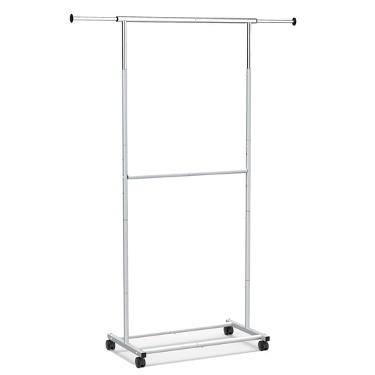 Rolling Clothes Rack Double-Rod Extendable Garment Stand for Hanging Clothes