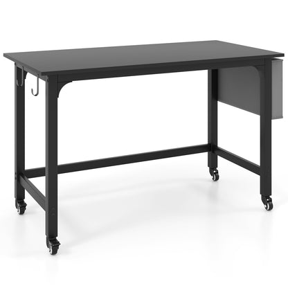 Rolling Computer Desk with Headphone Hooks and Lockable Wheels for Home Office-Black
