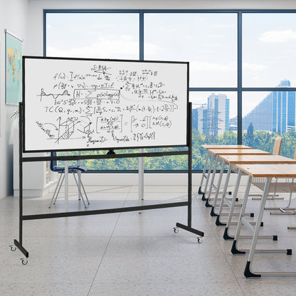 Rolling Double-Sided Magnetic Whiteboard on Wheels with Stand and Aluminum Alloy Frame-Black