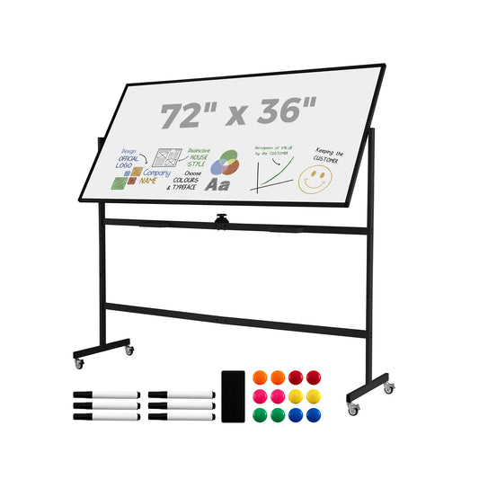 Rolling Double-Sided Magnetic Whiteboard on Wheels with Stand and Aluminum Alloy Frame-Black