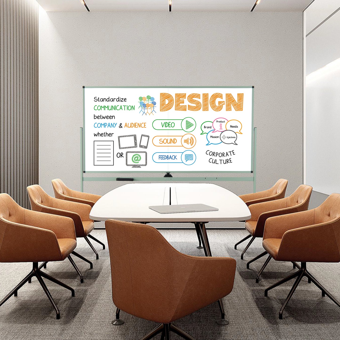Rolling Double-Sided Magnetic Whiteboard on Wheels with Stand and Aluminum Alloy Frame-Black