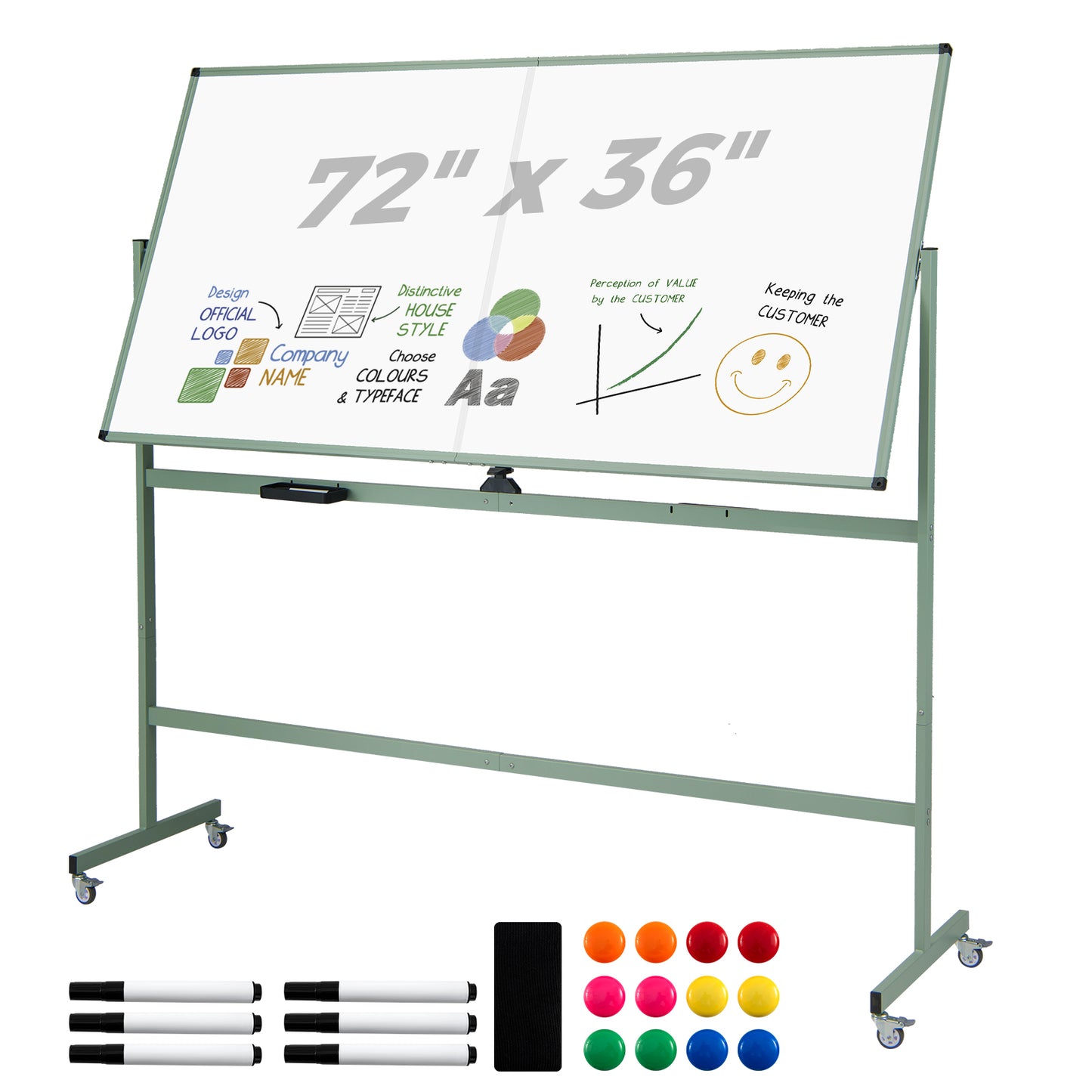 Rolling Double-Sided Magnetic Whiteboard on Wheels with Stand and Aluminum Alloy Frame-Black