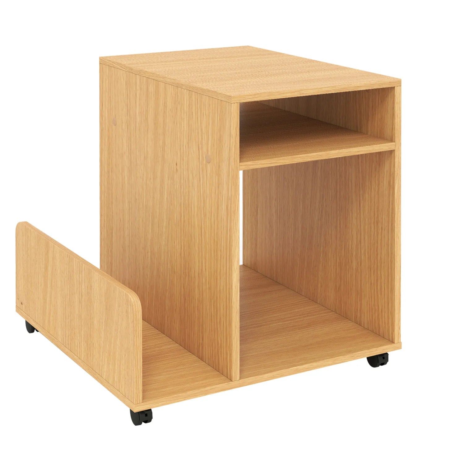 Brown 3-tier rolling end table with side storage rack, modern small nightstand for living room by Wilsons Home Store