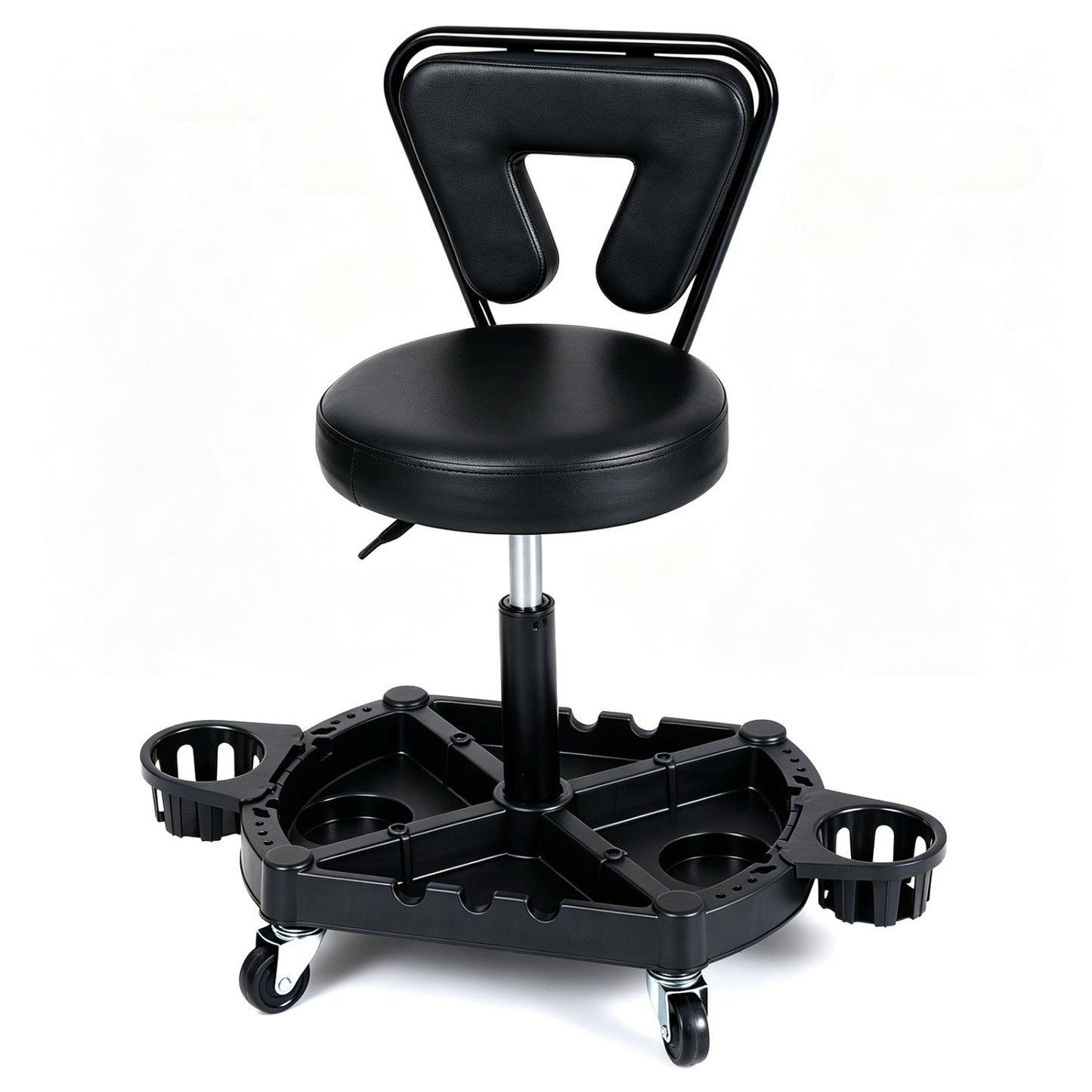Rolling Garage Mechanic Stool with Tool Tray Storage and Padded Seat 330 LBS-Black