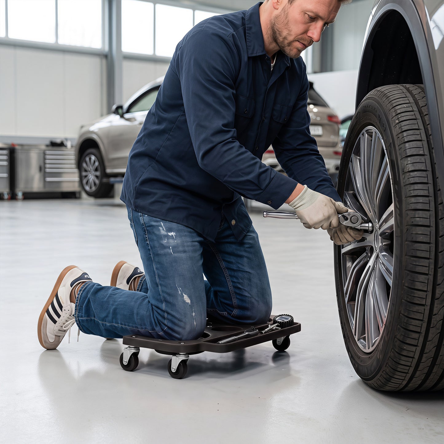 Rolling Knee Creeper with 360° Swivel Casters Lightweight Kneeling Pads-Black