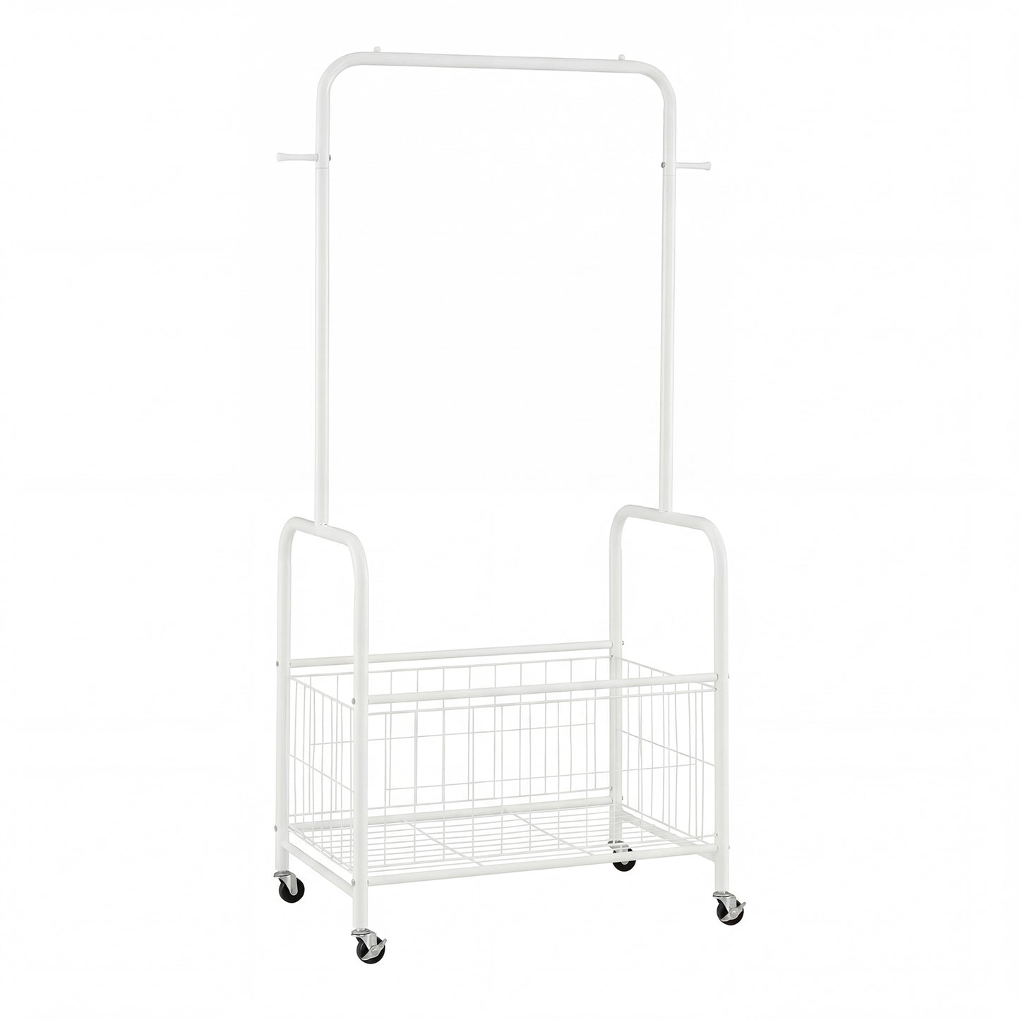 Rolling Metal Clothes Rack with Hanging Rod and Storage Basket-Black