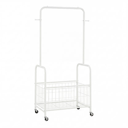 Rolling Metal Clothes Rack with Hanging Rod and Storage Basket-Black