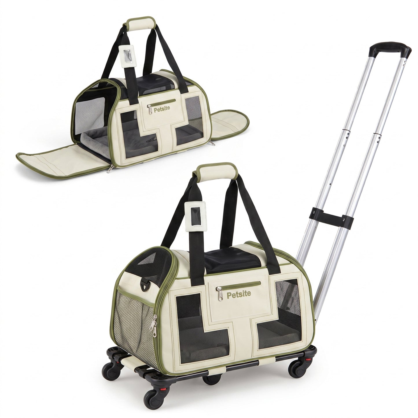 Rolling Pet Carrier with Wheels & Telescopic Handle and Mesh Windows for Pets-Blue