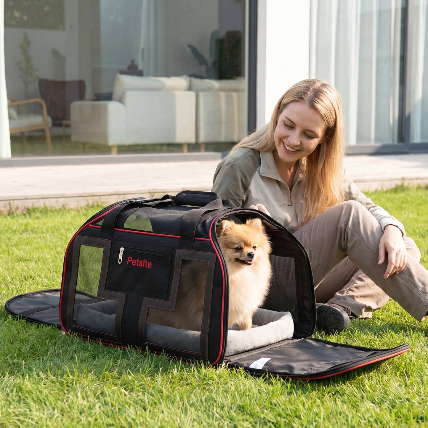 Rolling Pet Carrier with Wheels & Telescopic Handle and Mesh Windows for Pets-Blue