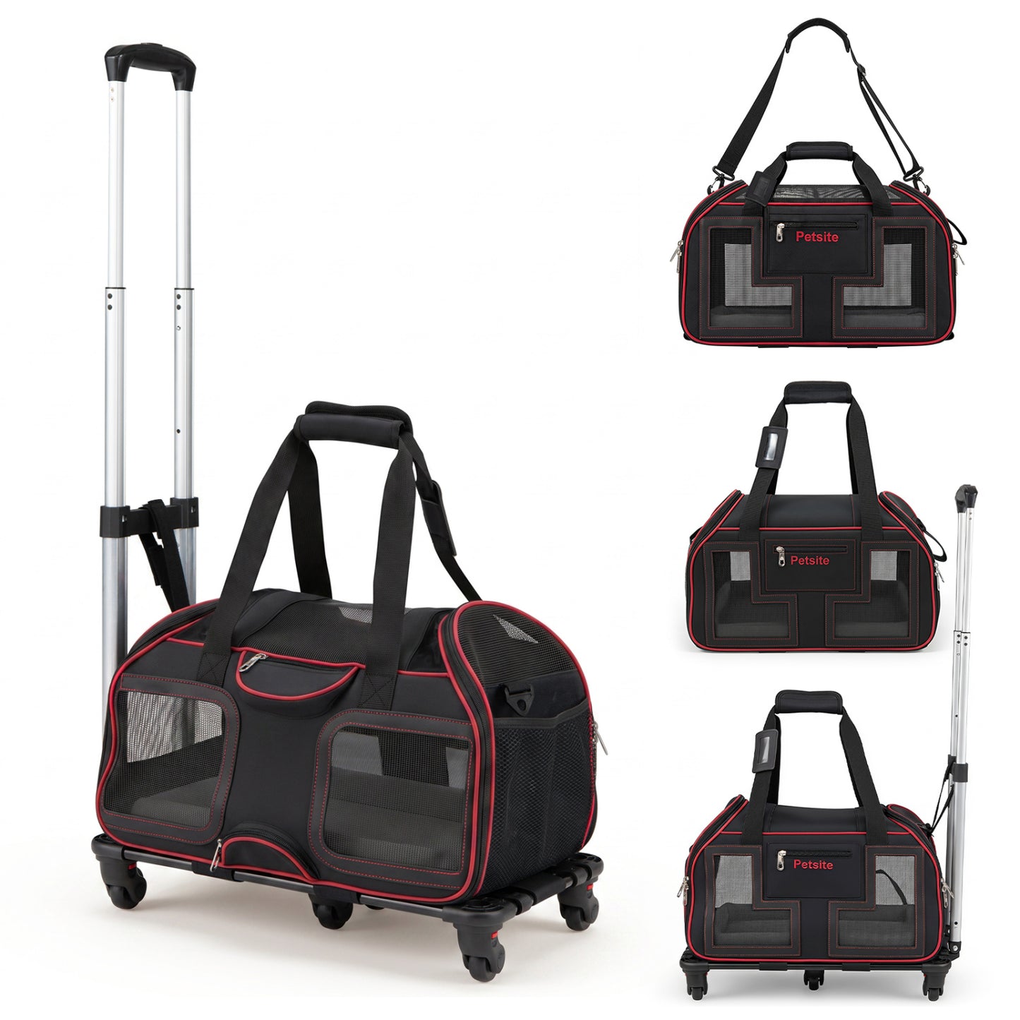 Rolling Pet Carrier with Wheels & Telescopic Handle and Mesh Windows for Pets-Blue