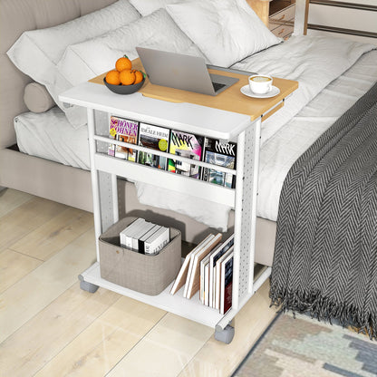 Rolling Portable Desk Laptop Desk with Tilting Tabletop Hidden Compartment-Natural