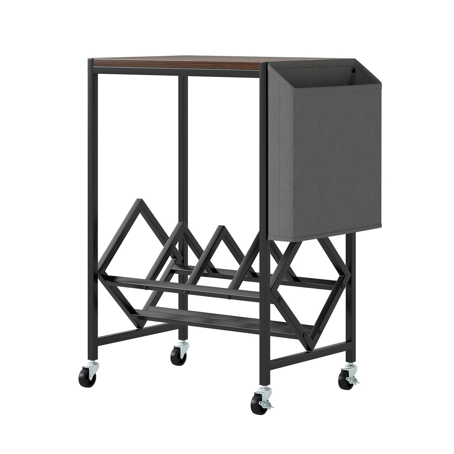 Rolling Record Player Stand 2-Tier with Vinyl Storage and Magazine Holder Bag-Natural