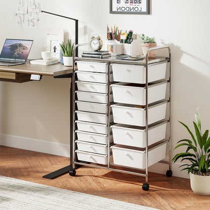 Rolling Storage Cart 15-Drawer Trolley with Chrome Plated Metal Frame-Black