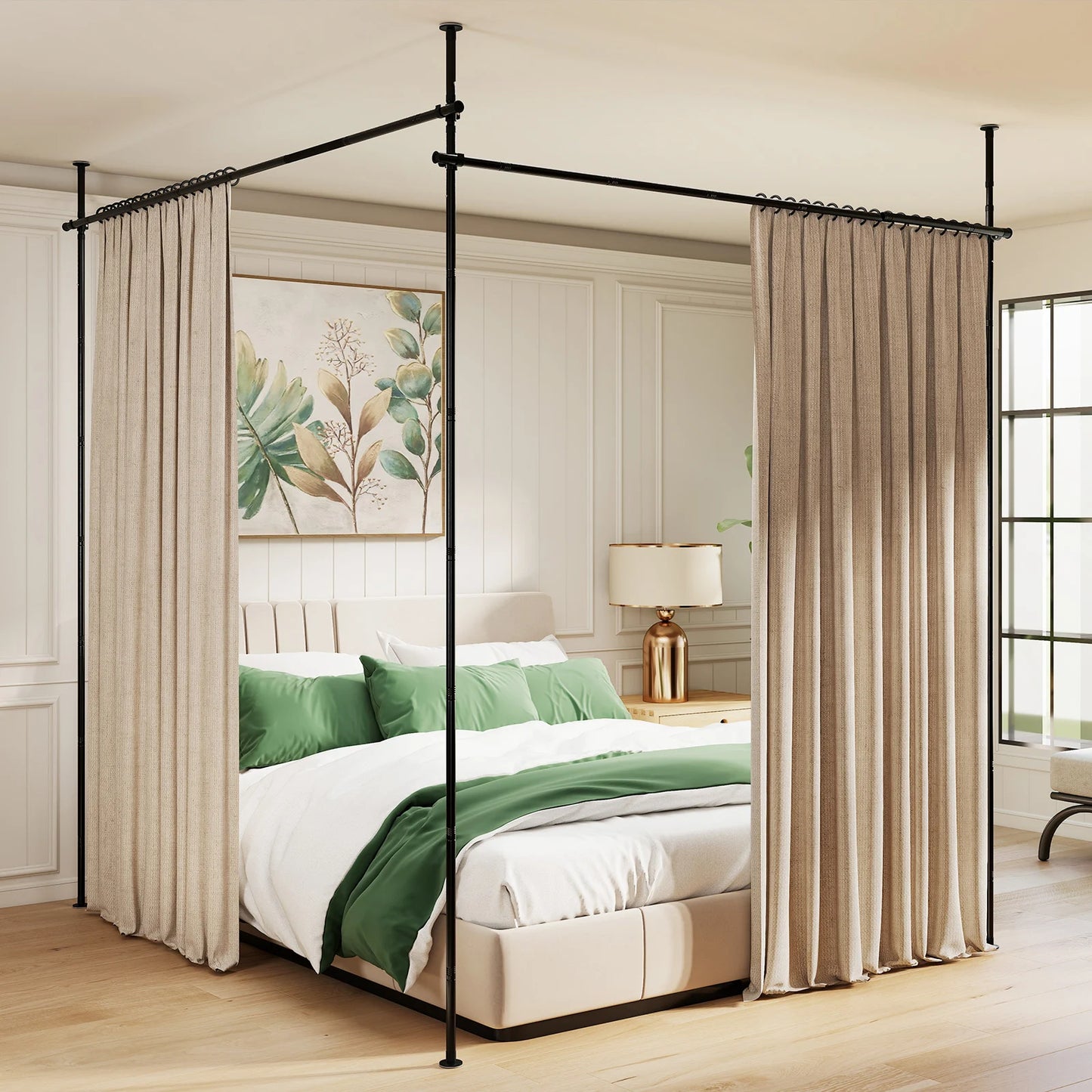 Room Divider Curtain Rod with Adjustable Floor to Ceiling Tension Rod (Curtains Not Included)-Black