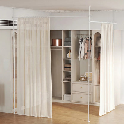 Room Divider Curtain Rod with Adjustable Floor to Ceiling Tension Rod (Curtains Not Included)-Black