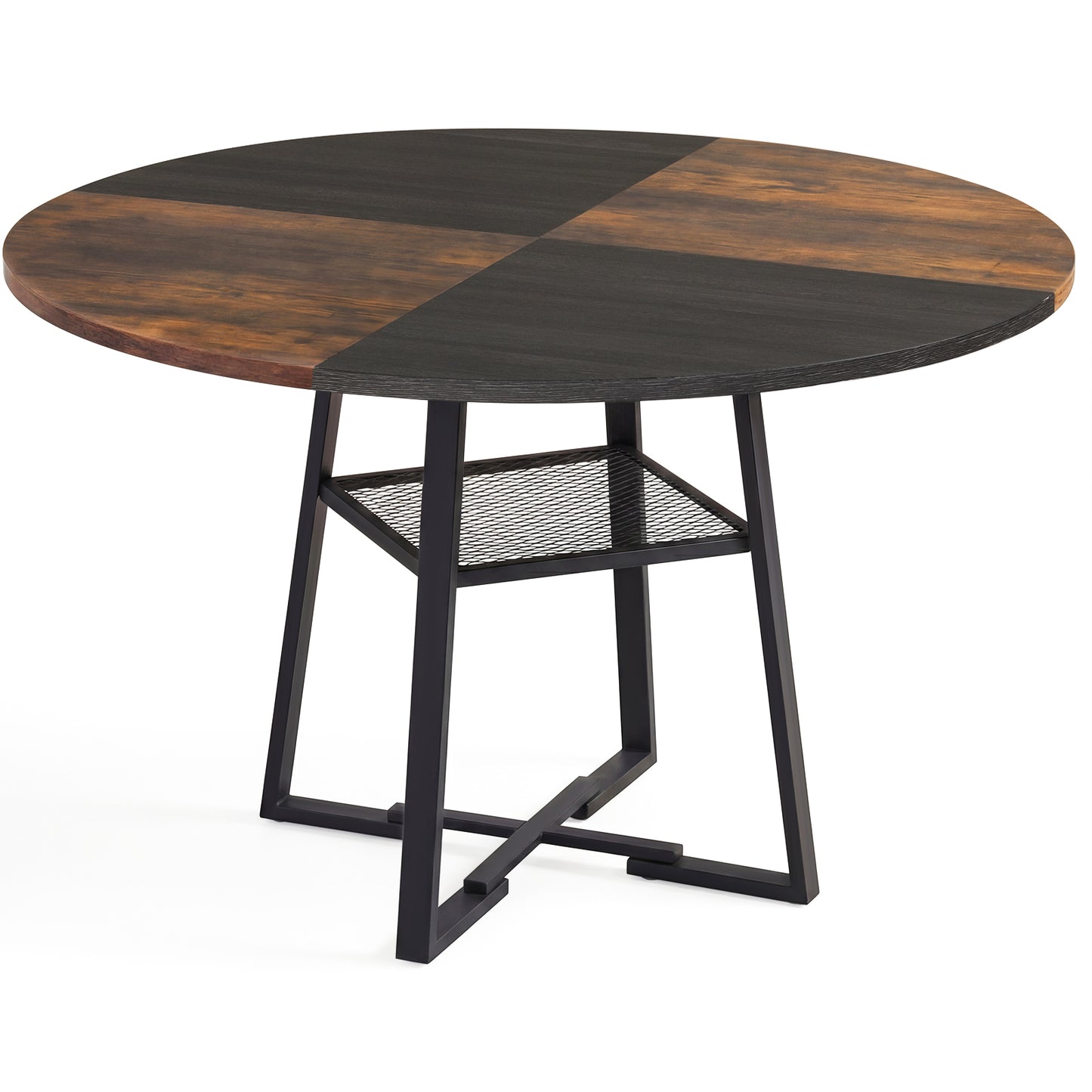 Round Dining Table for 4-6 with Storage Shelf and Metal Legs-Black