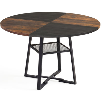 Round Dining Table for 4-6 with Storage Shelf and Metal Legs-Black