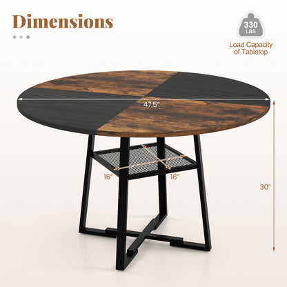 Round Dining Table for 4-6 with Storage Shelf and Metal Legs-Black