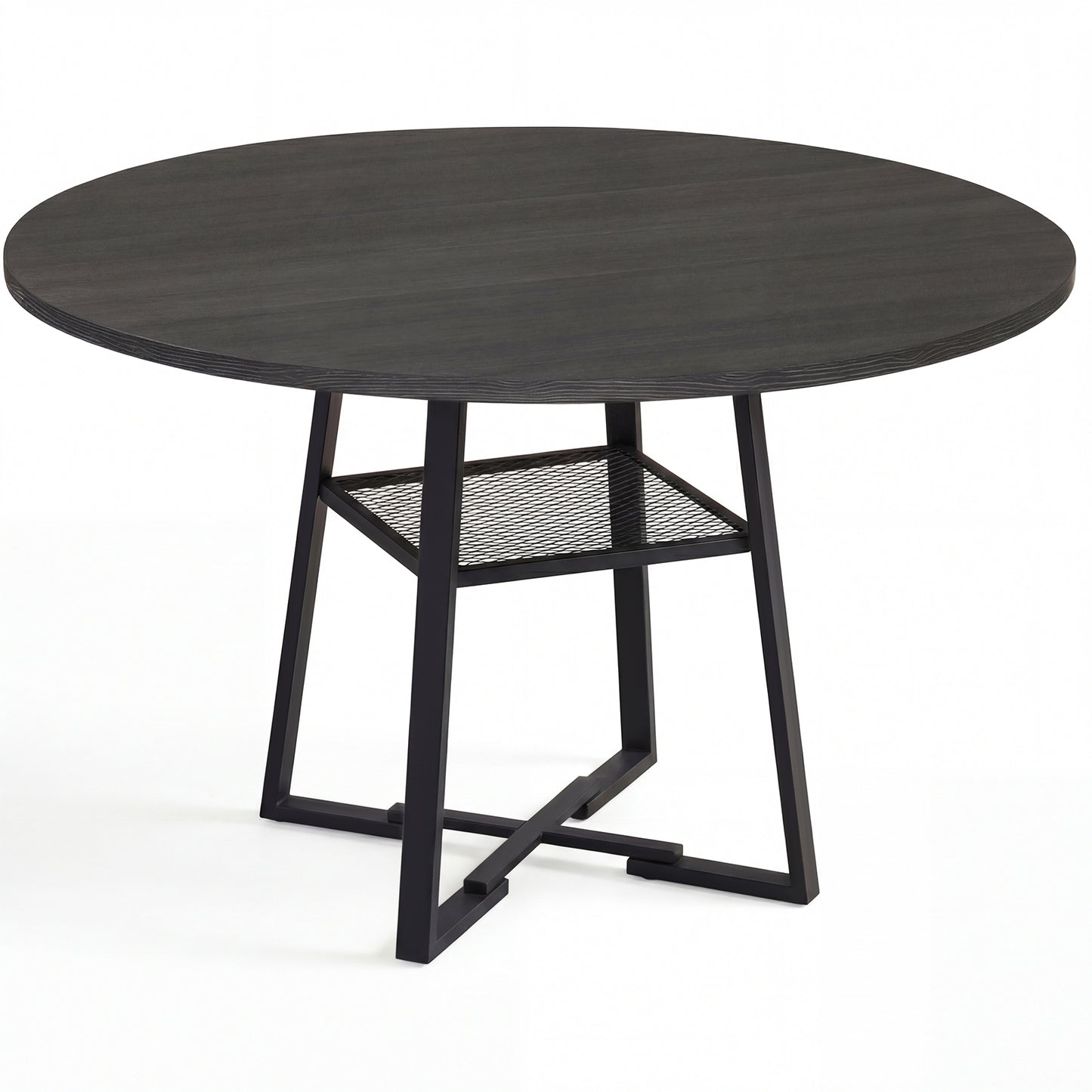 Round Dining Table for 4-6 with Storage Shelf and Metal Legs-Black