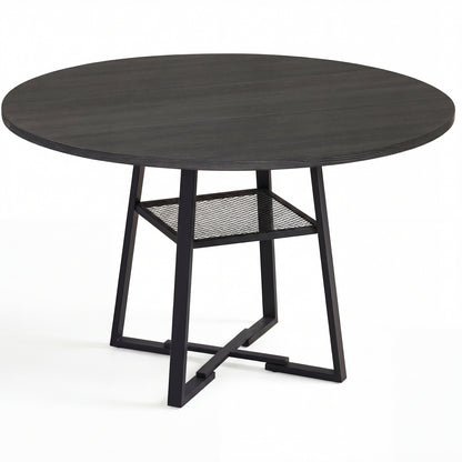 Round Dining Table for 4-6 with Storage Shelf and Metal Legs-Black