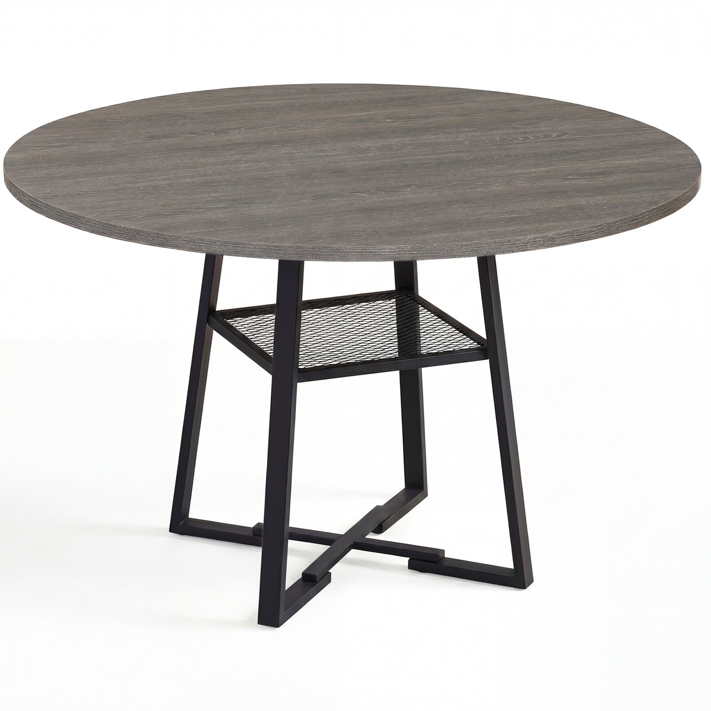 Round Dining Table for 4-6 with Storage Shelf and Metal Legs-Black