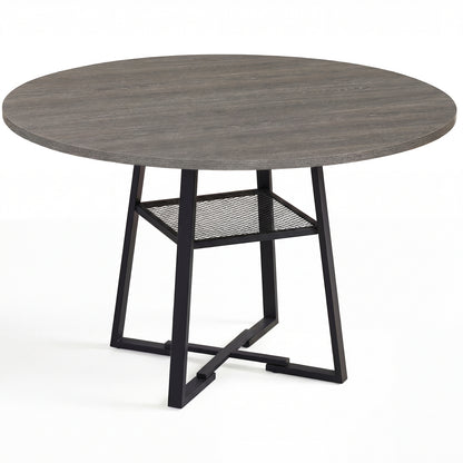 Round Dining Table for 4-6 with Storage Shelf and Metal Legs-Black
