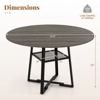 Round Dining Table for 4-6 with Storage Shelf and Metal Legs-Black