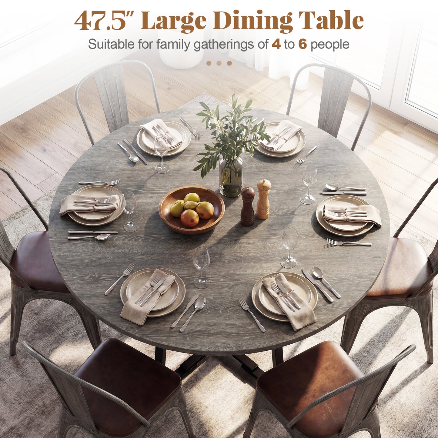 Round Dining Table for 4-6 with Storage Shelf and Metal Legs-Black