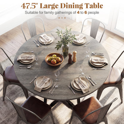 Round Dining Table for 4-6 with Storage Shelf and Metal Legs-Black