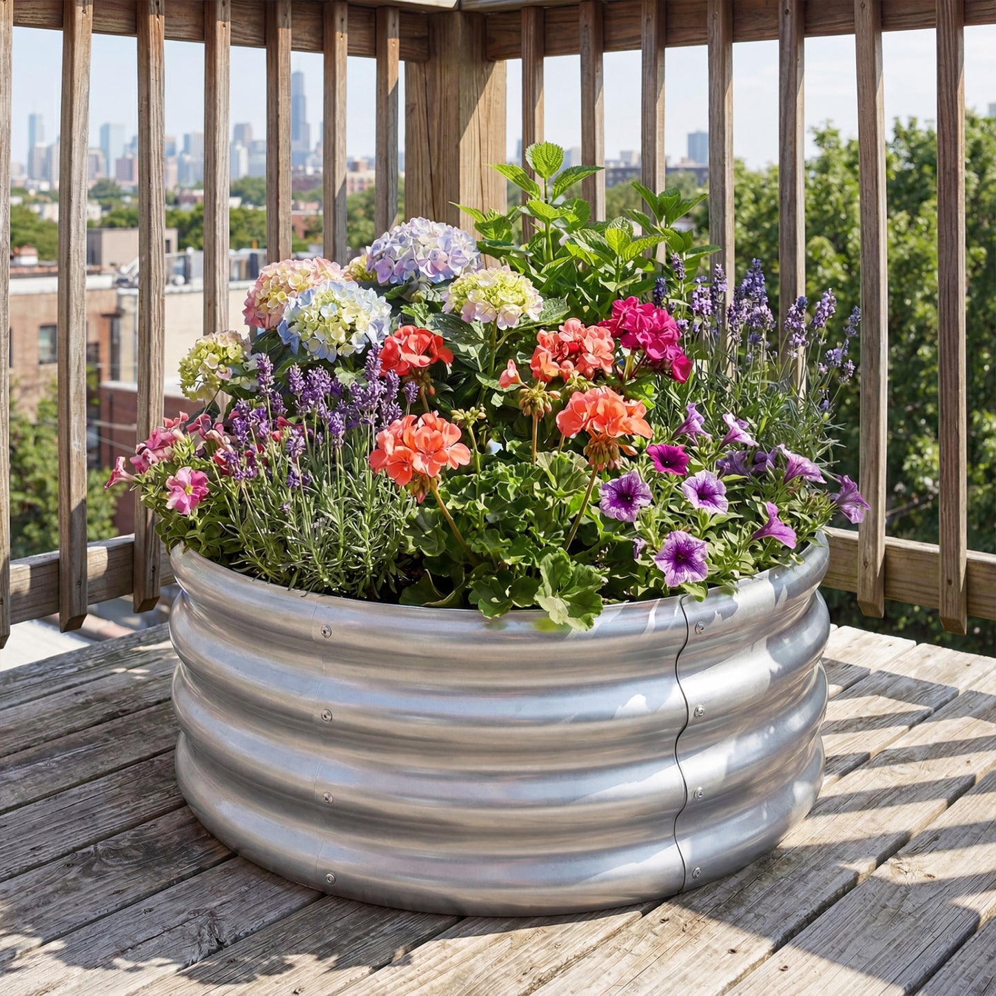Round Galvanized Raised Garden Bed with Open-Ended Base-S