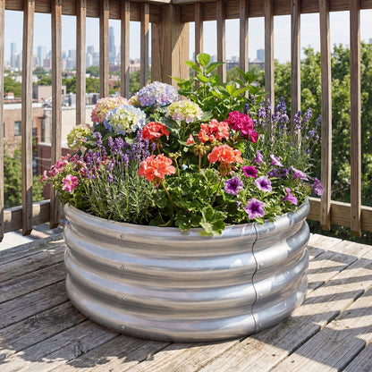 Round Galvanized Raised Garden Bed with Open-Ended Base-S