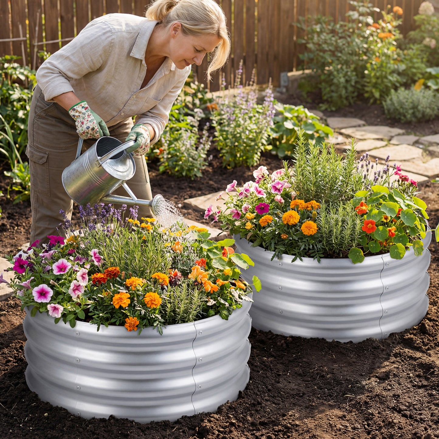 Round Galvanized Raised Garden Bed with Open-Ended Base-S