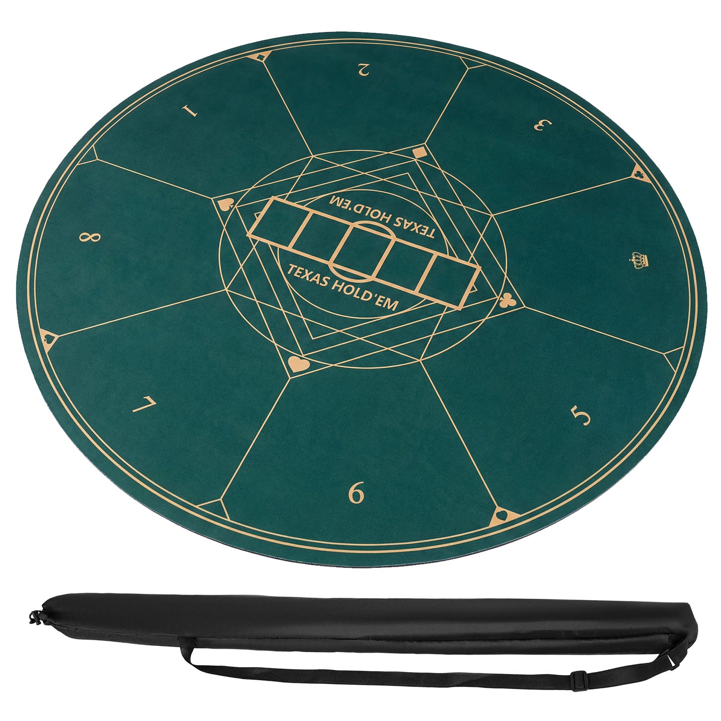 Round Poker Mat for Texas Hold'em 40 inch Portable Foldable Anti-Slip Rubber Base Table Layout-Green
