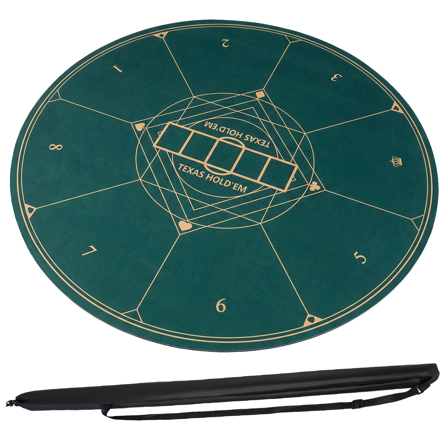 Round Poker Mat for Texas Hold'em 55 inch Portable Foldable Anti-Slip Rubber Base Table Layout-Green