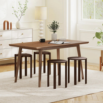 Round Portable Wood Nesting Stools with Locking Casters-Walnut