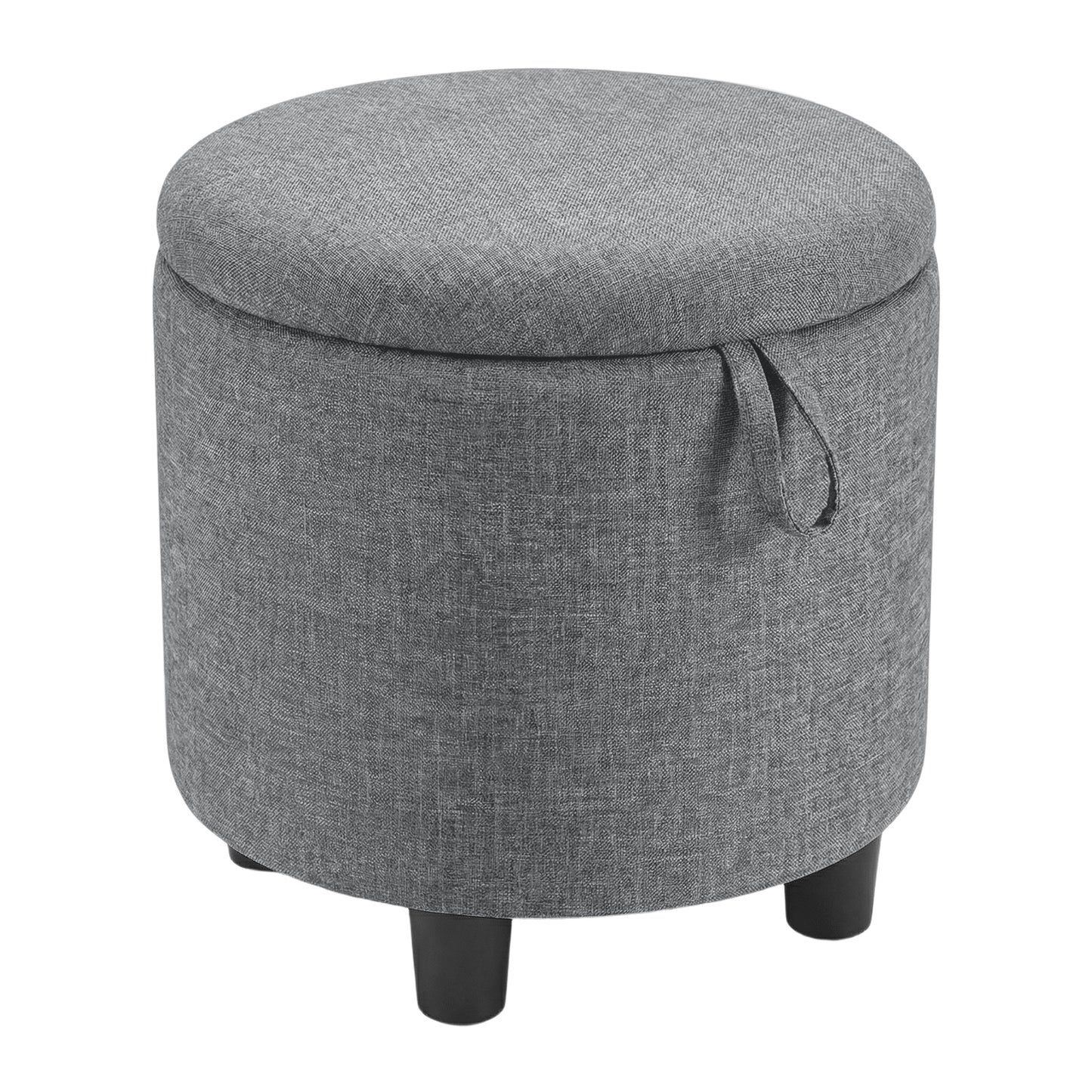 Round Storage Ottoman Linen Fabric Upholstered Footrest Stool-Beige