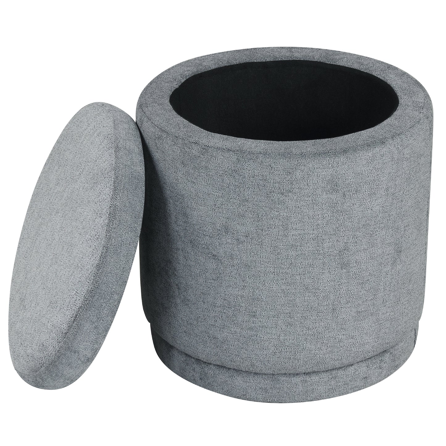 Round Storage Ottoman Foot Rest with Removable Lid and Acacia Wood Frame-Beige