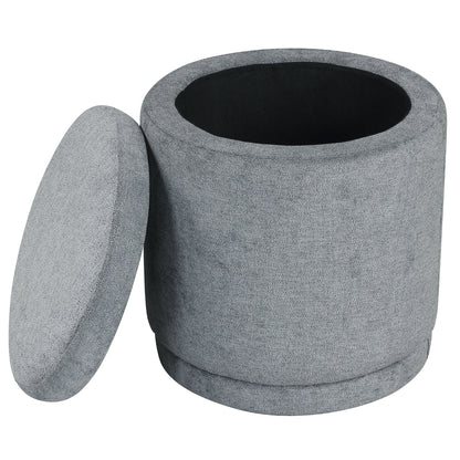 Round Storage Ottoman Foot Rest with Removable Lid and Acacia Wood Frame-Beige