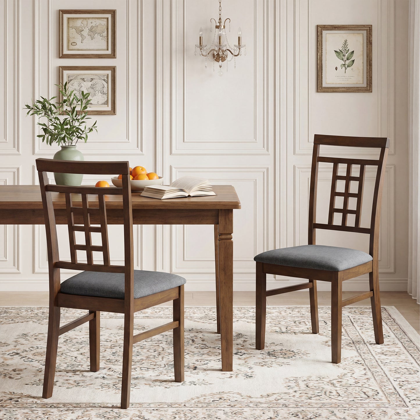 Rubber Wood Dining Chairs Set of 4 with Lattice Back-Brown