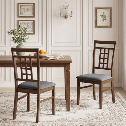 Rubber Wood Dining Chairs Set of 4 with Lattice Back-Brown