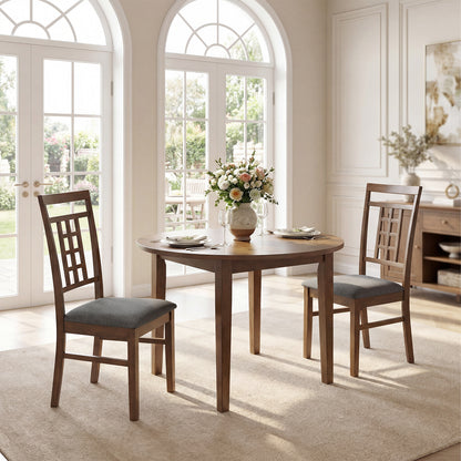 Rubber Wood Dining Chairs Set of 4 with Lattice Back-Brown