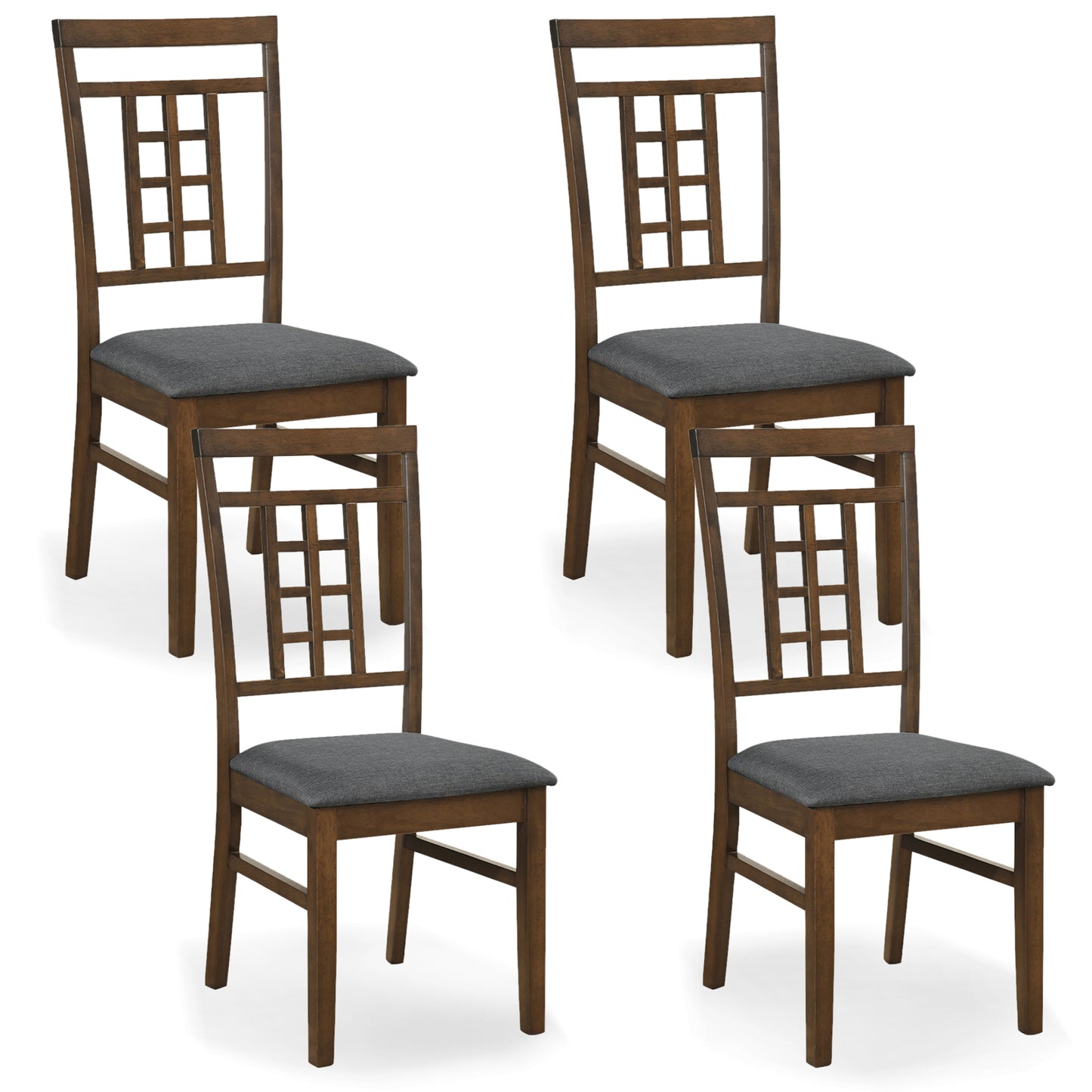 Rubber Wood Dining Chairs Set of 4 with Lattice Back-Brown