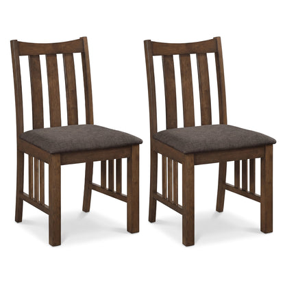 Rubber Wood Dining Chairs Side Chairs Set of 2 with Slat Back-Brown