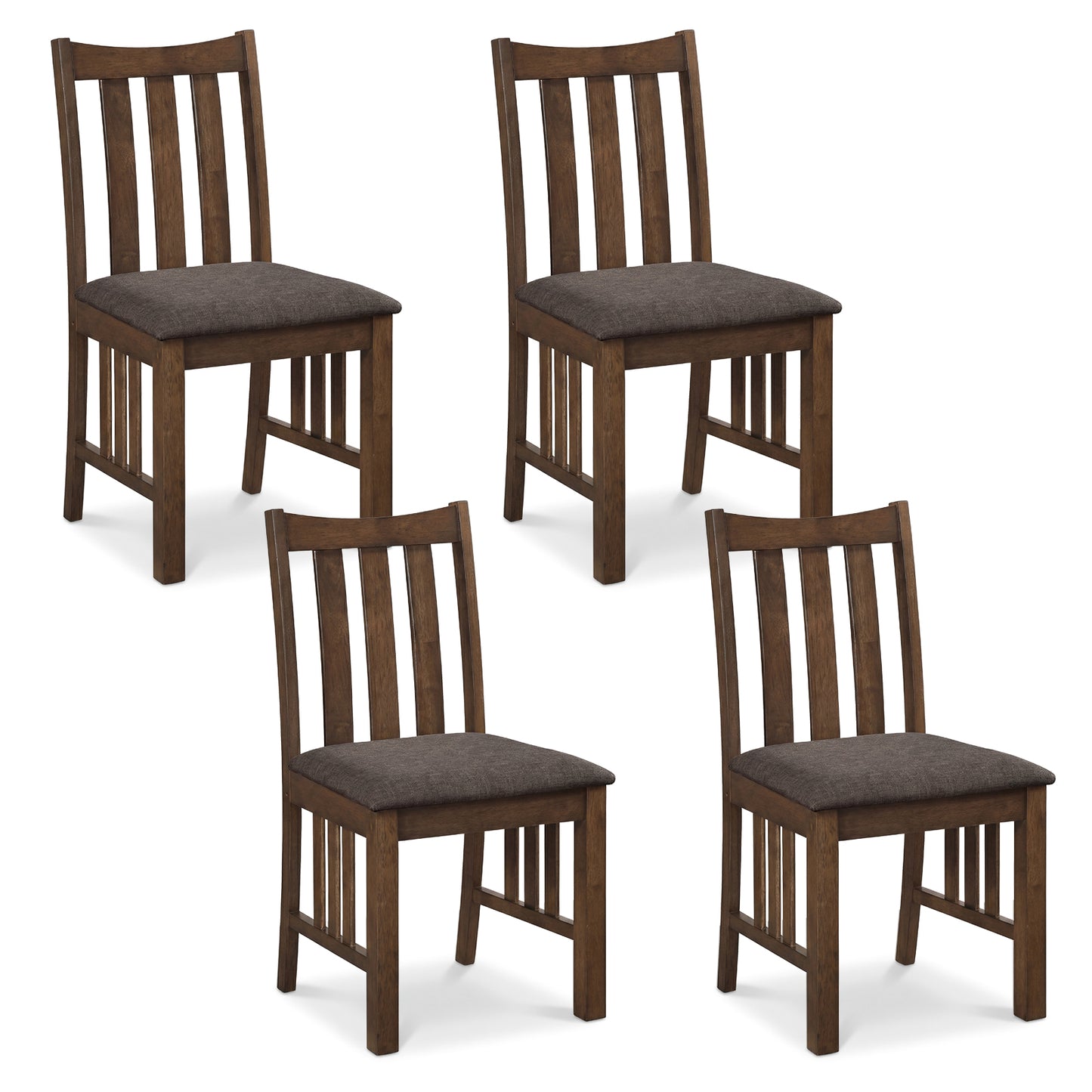 Rubber Wood Dining Chairs Side Chairs Set of 4 with Slat Back-Brown