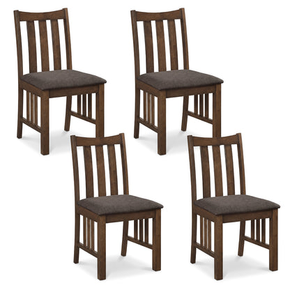 Rubber Wood Dining Chairs Side Chairs Set of 4 with Slat Back-Brown