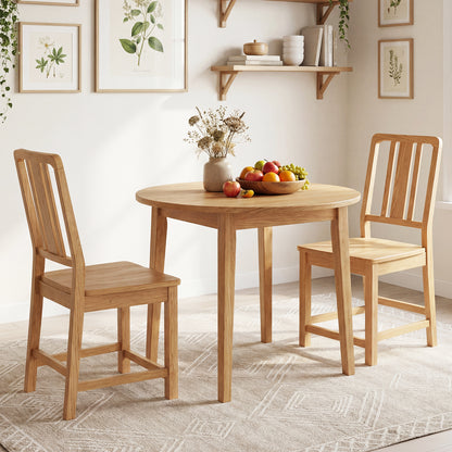 Rubber Wood Dining Chairs Set of 2 with Hollowed Backrest-Natural