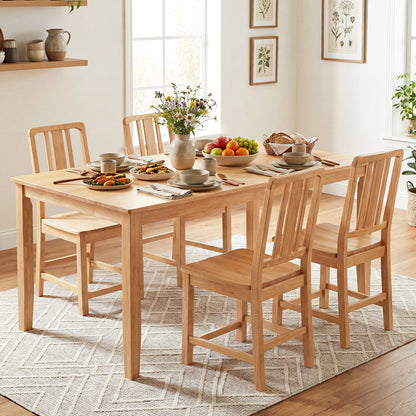 Rubber Wood Dining Chairs Set of 4 with Hollowed Backrest-Natural