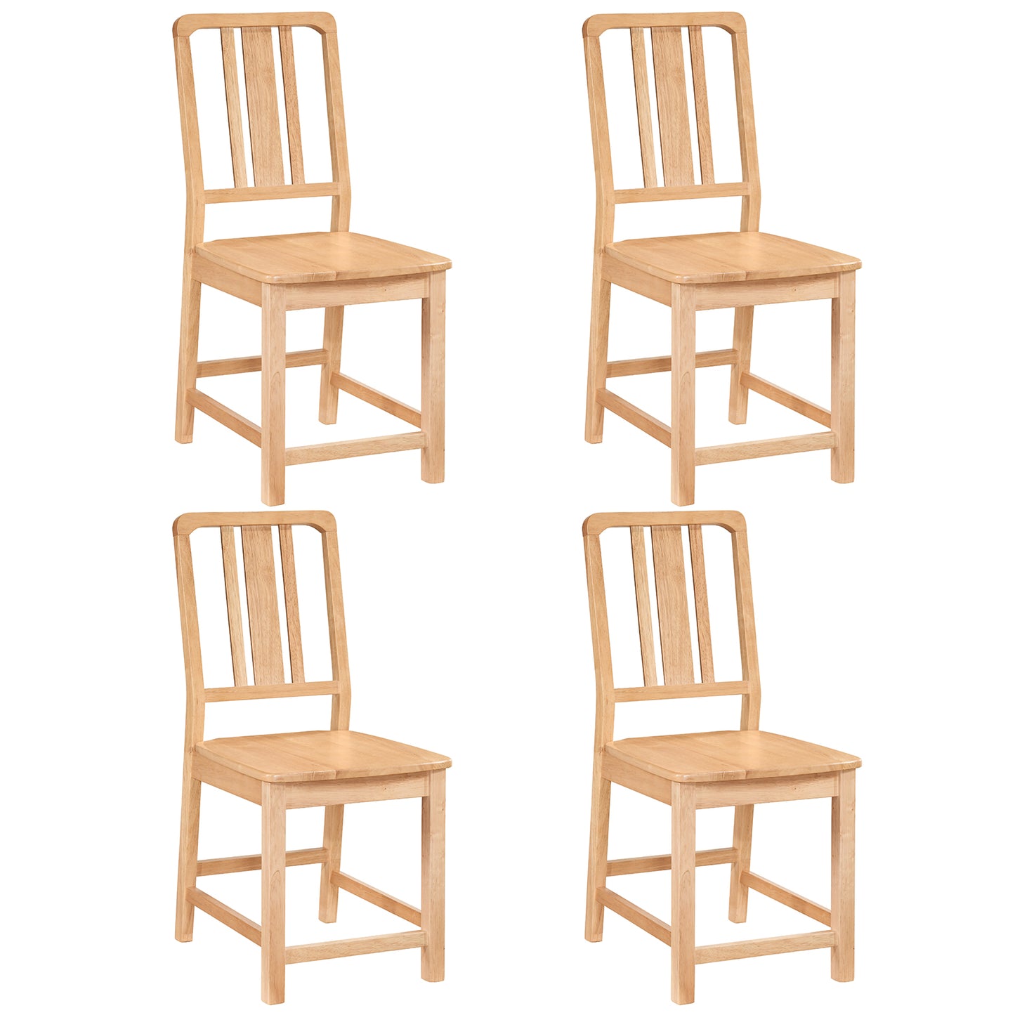 Rubber Wood Dining Chairs Set of 4 with Hollowed Backrest-Natural