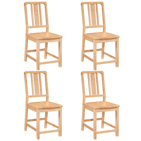 Rubber Wood Dining Chairs Set of 4 with Hollowed Backrest-Natural